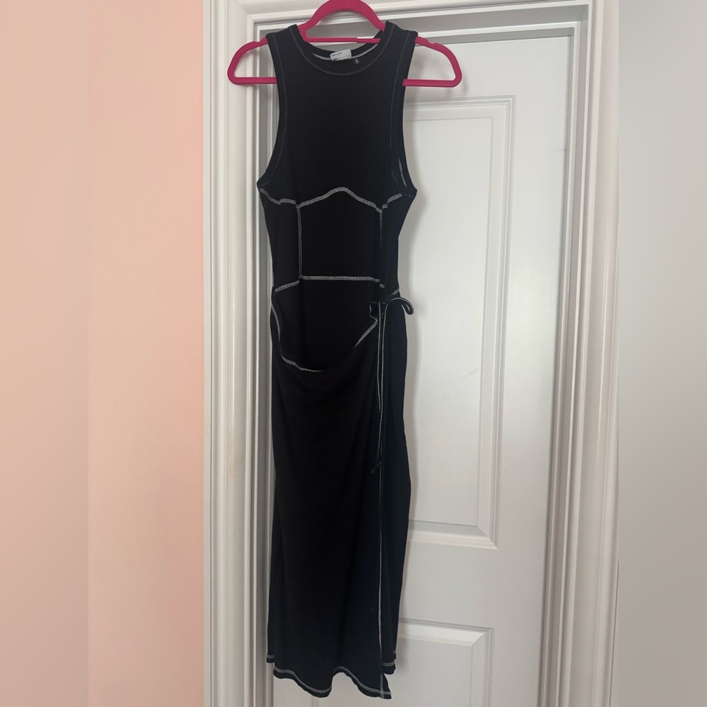 ASOS Black Midi Dress with White Stitching
